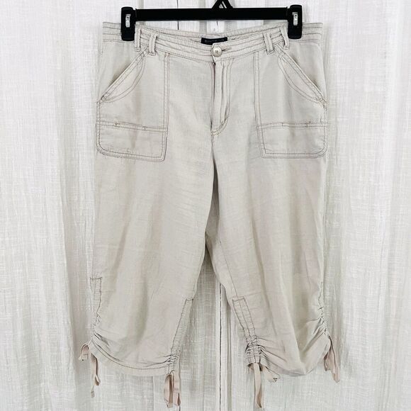 Bandolino Pants - Bandolino Colette Cream Color Linen Blend Side Tie Lightweight Capri Pants - 10